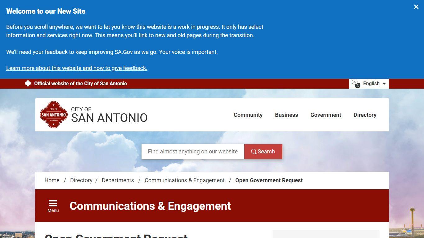 Unlocking Transparency: Exploring the City of San Antonio’s Open Government Request Process Unlocking Transparency: Exploring the City of San Antonio’s Open Government Request Process