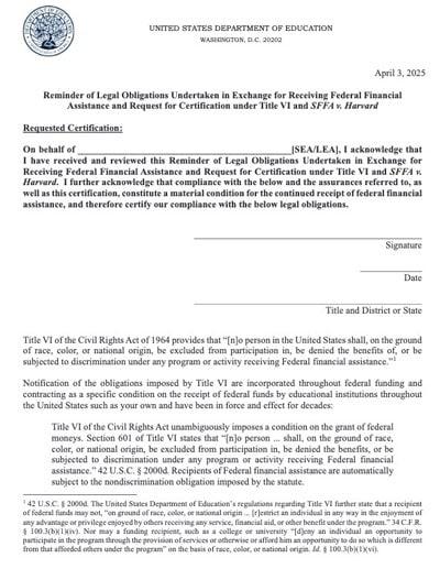 States Face Federal Deadline to Certify School DEI Bans or Risk Losing Funding States Face Federal Deadline to Certify School DEI Bans or Risk Losing Funding