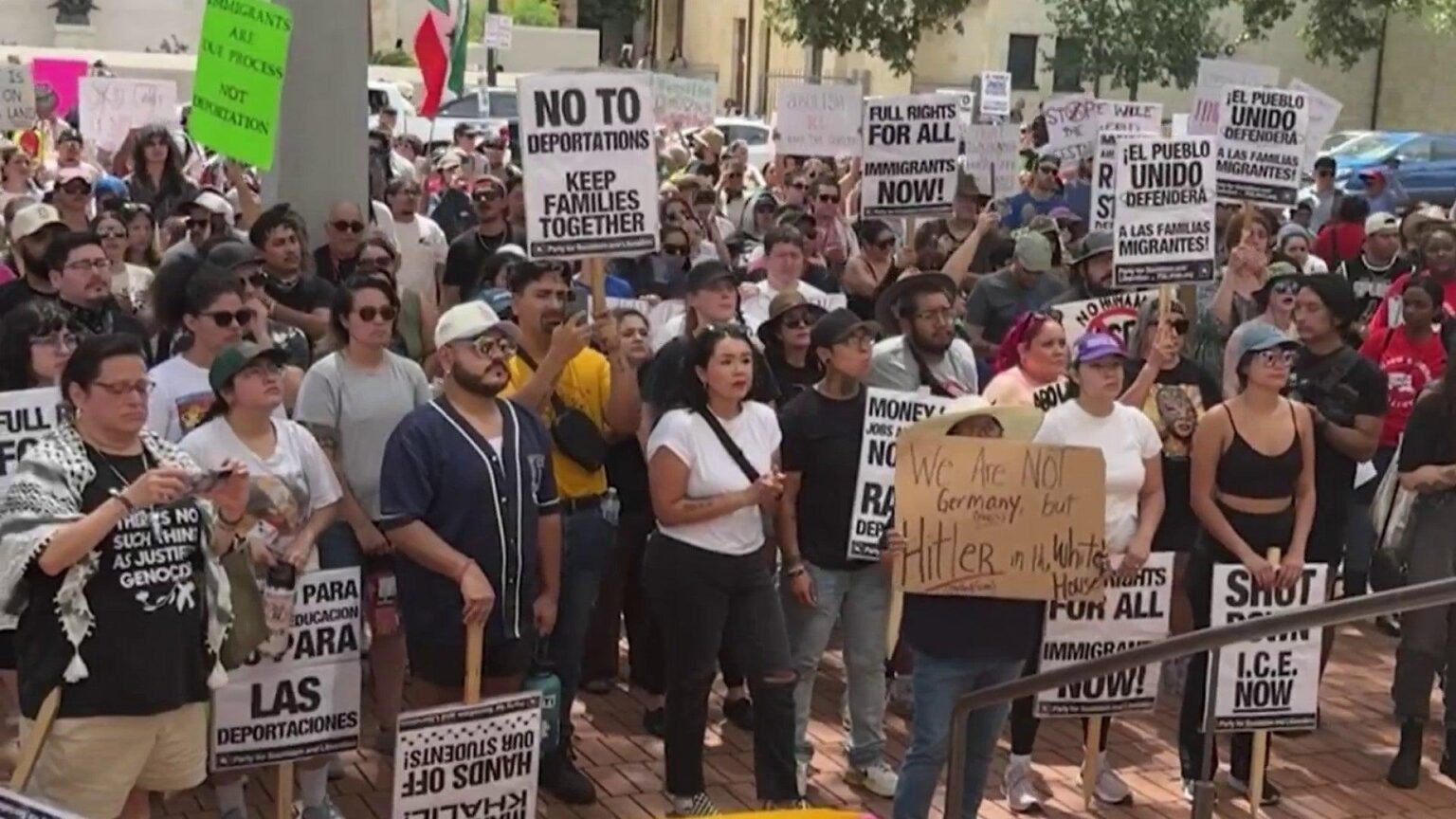 Hundreds Rally in Downtown San Antonio to Protest Immigration Policies and ICE Crackdowns