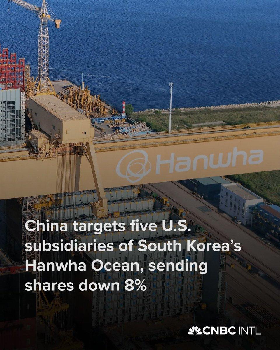 China Targets Five U.S. Subsidiaries of South Korea’s Hanwha Ocean, Driving Shares Down 8% China Targets Five U.S. Subsidiaries of South Korea’s Hanwha Ocean, Driving Shares Down 8%